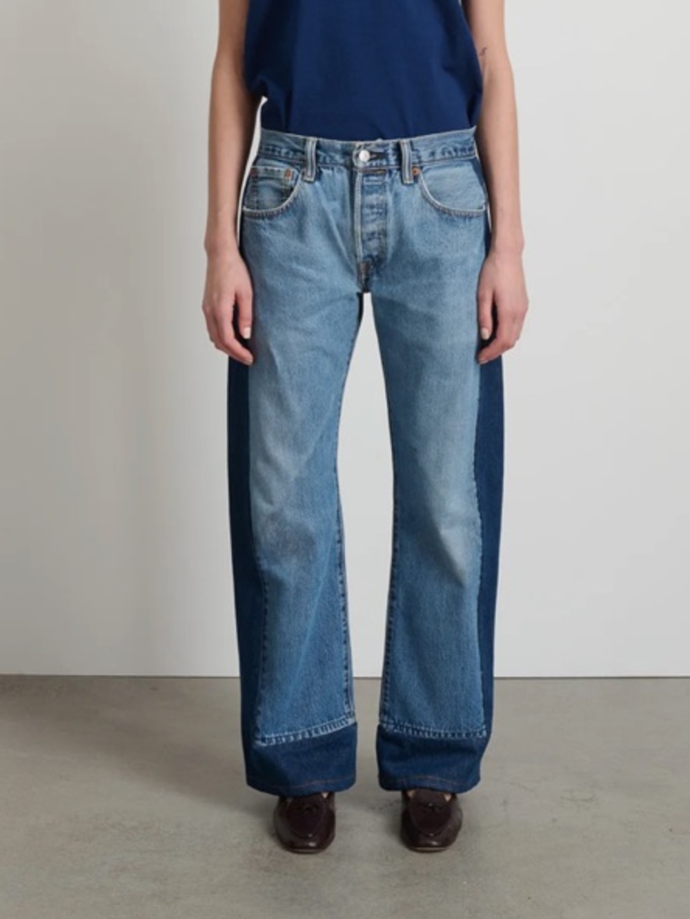 B SIDES Two-Tone Blue Wide-Leg Jeans with Contrast Side Panels
